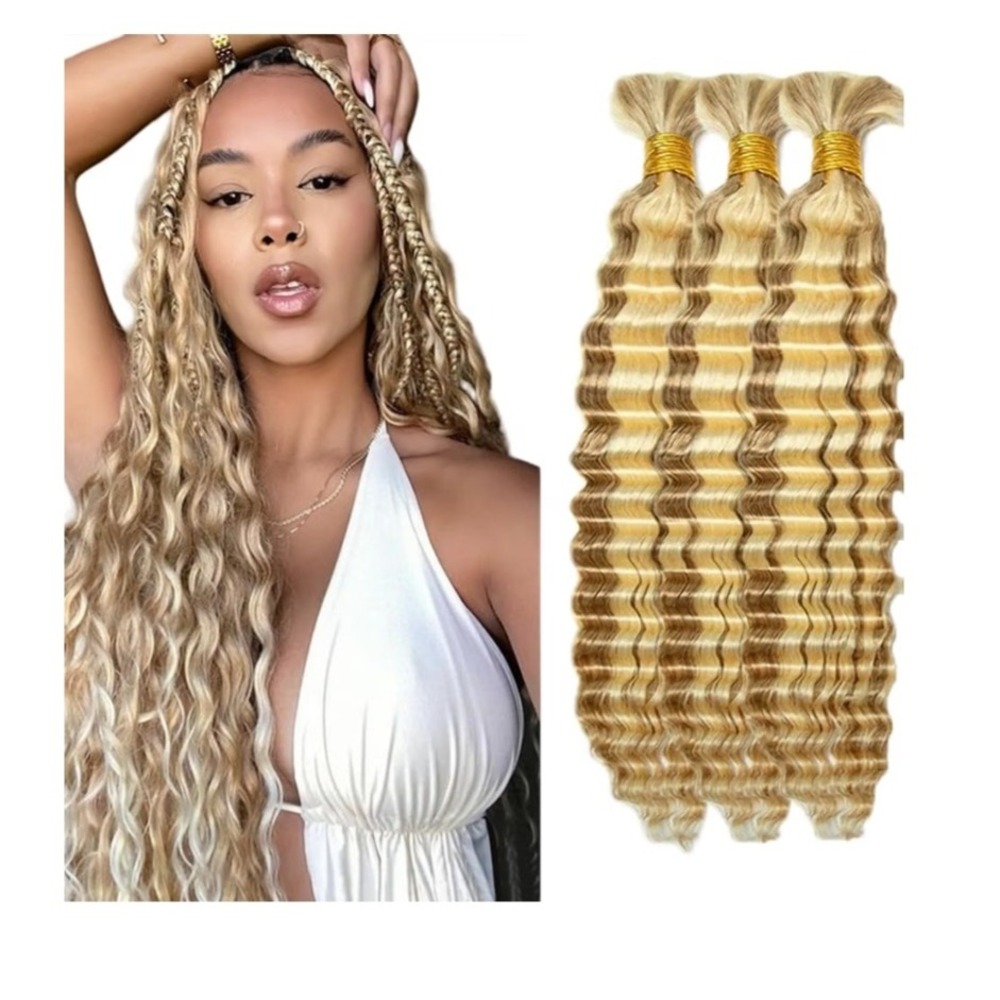 MQ Deep Wave Braiding Hair Extensions 14 Inch P27/613 Honey Blonde Mix 3 Bundles